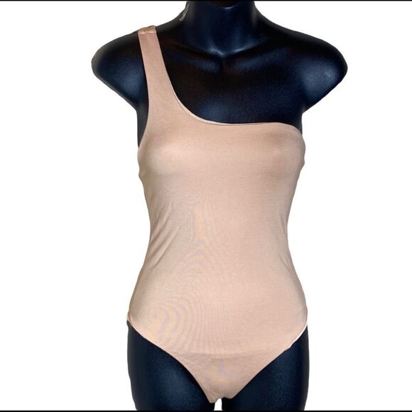 H:ours revolve nude jersey knit bodysuit one shoulder xs neutral minimalist - Picture 1 of 9